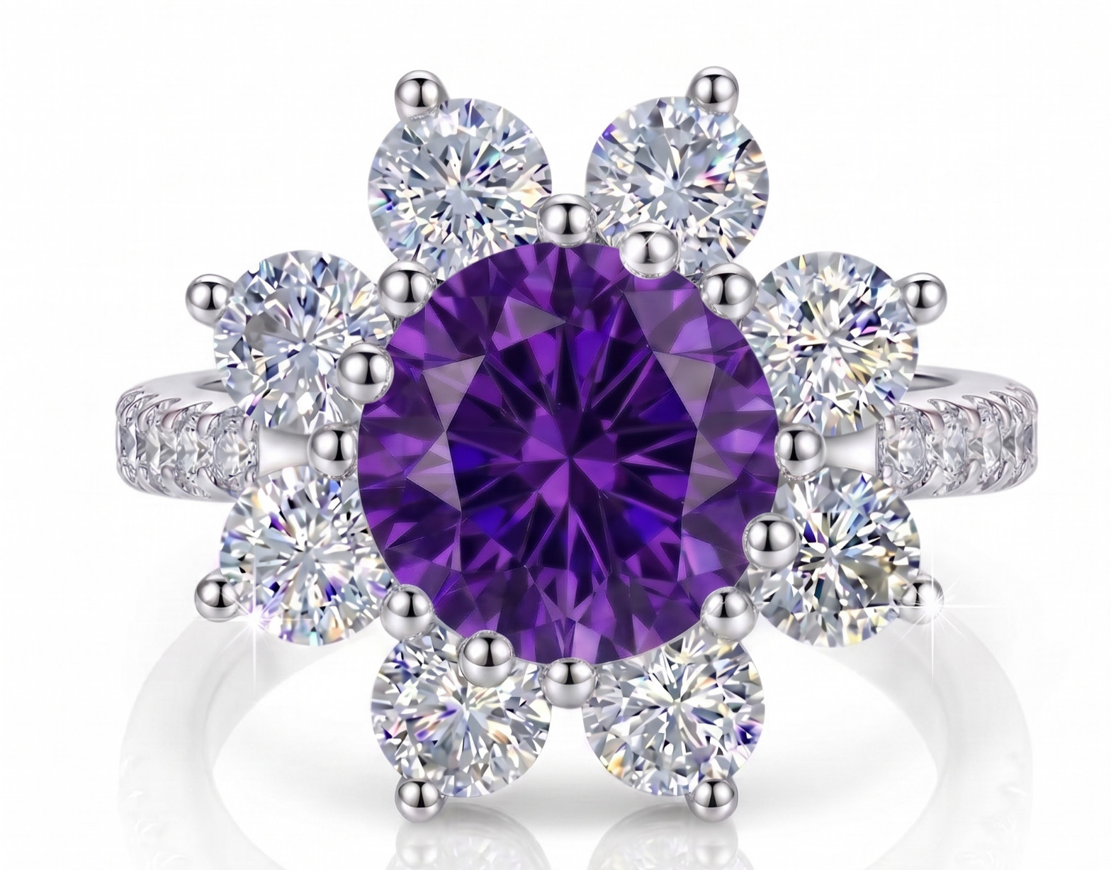 6.20 Ct Certified Round Cut Purple Natural Diamond Ring VVS1 White Gold Finish