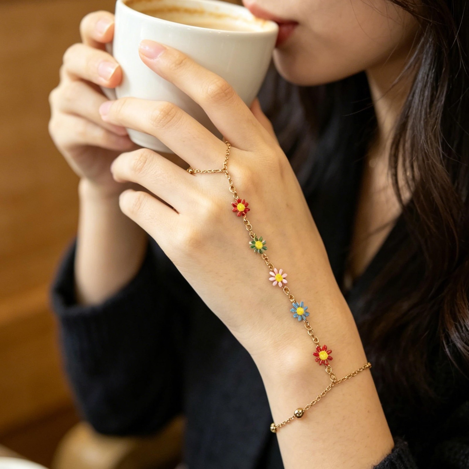 7Pcs 14K Gold Plated Hand Chain Bracelets for Women | Adjustable Stackable Jewel