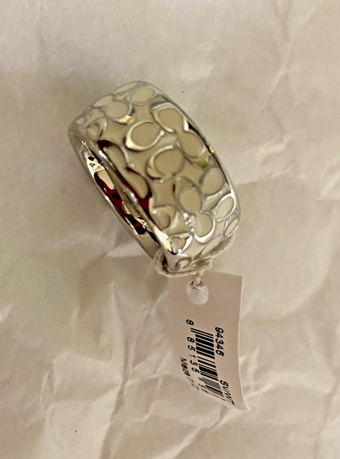 NWT Coach Miranda Enamel Ring – White Sliver / Size 6 / 94346