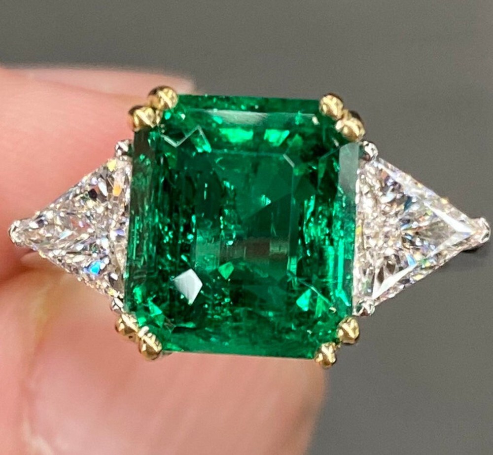 14k White Gold Ring 5.01 Ct Certified Lab Created Green Emerald Diamond Size 5 6