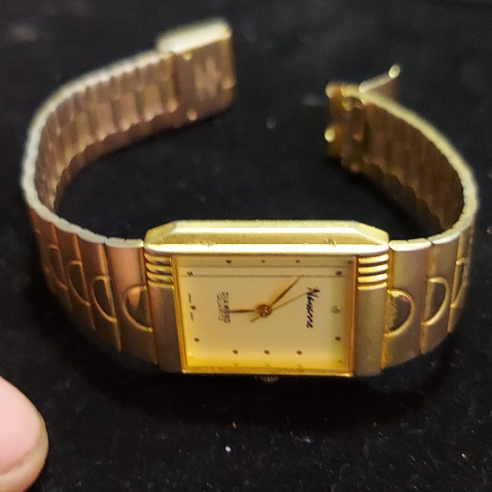Navarre Diamond Quartz Women’s Rectangle Gold Tone SS Bracelet White Dial