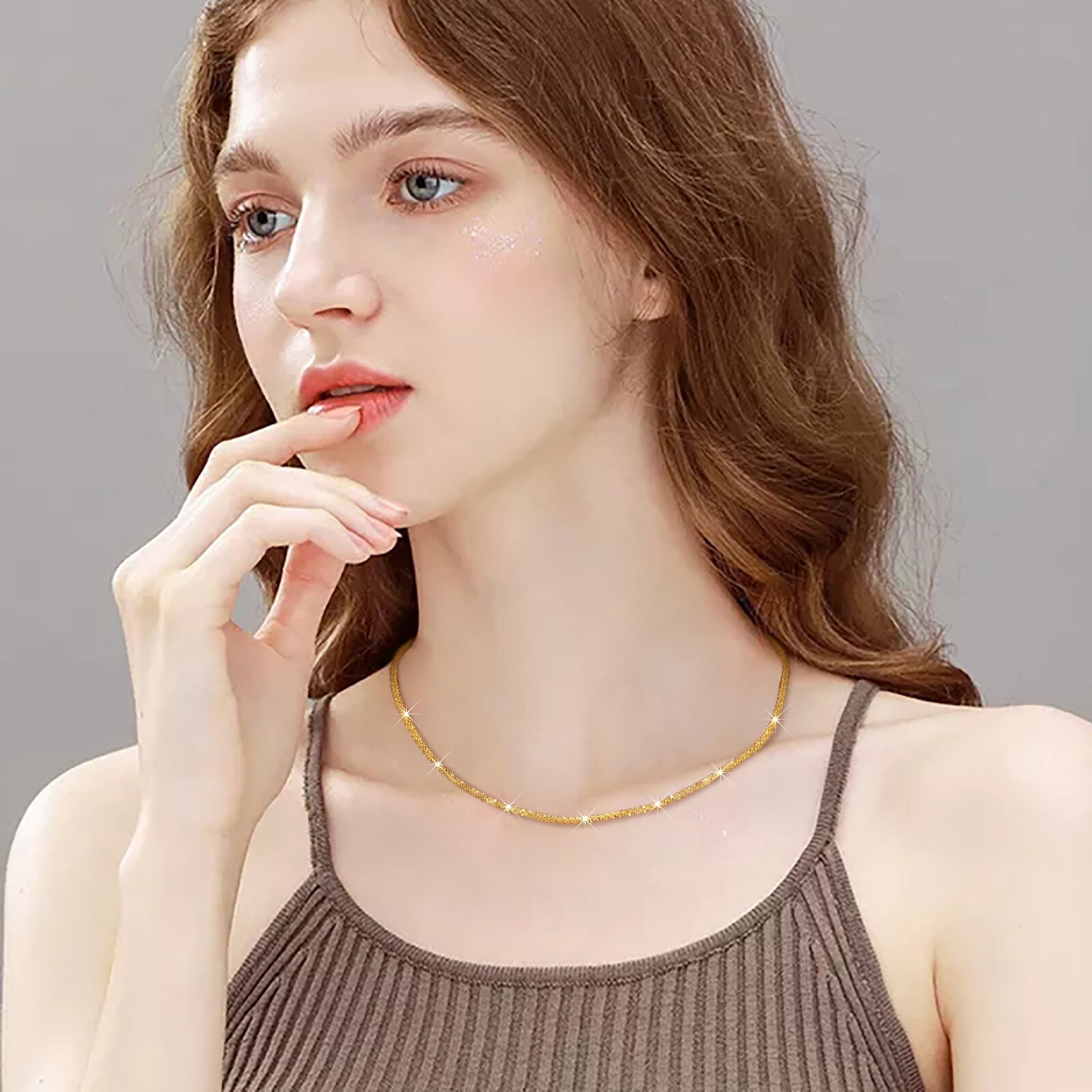 Sparkling Starry Necklace Titanium Steel 18K Gold Plated Chain Fashion Jewelry