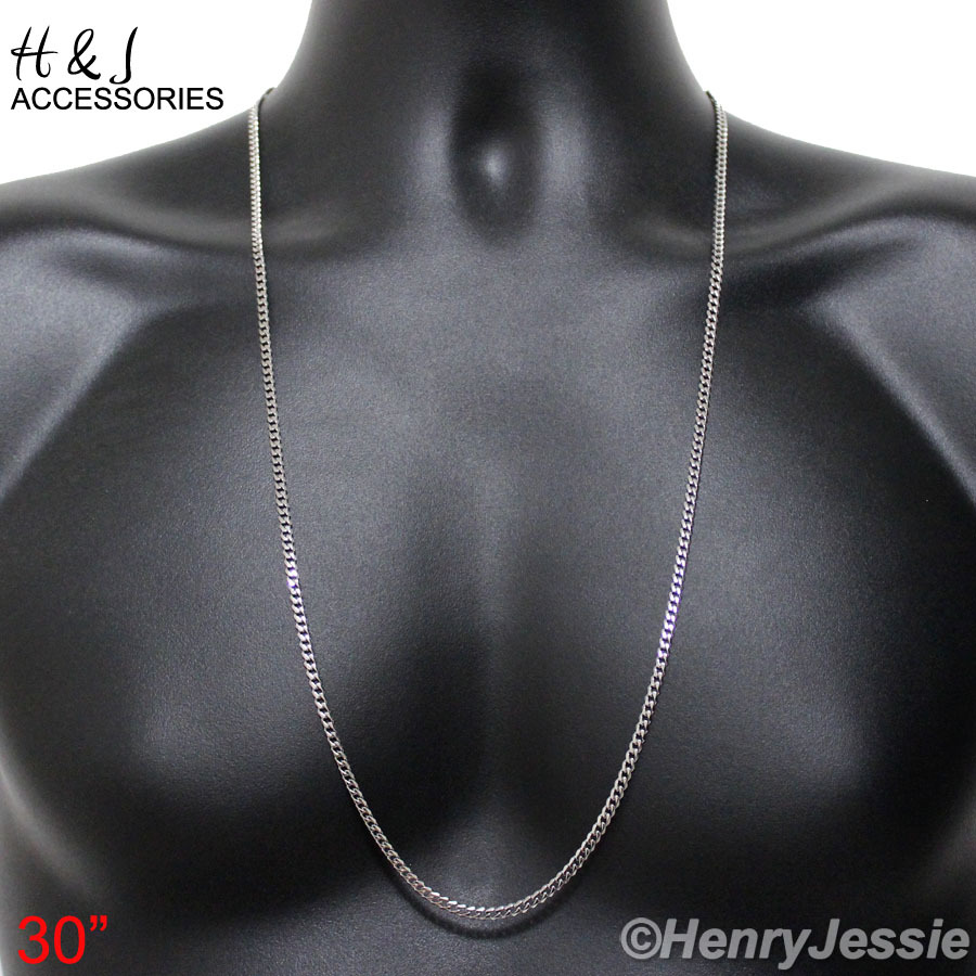 18-36″MEN 316L Stainless Steel 3mm Silver Classic Cuban Curb Link Chain Necklace