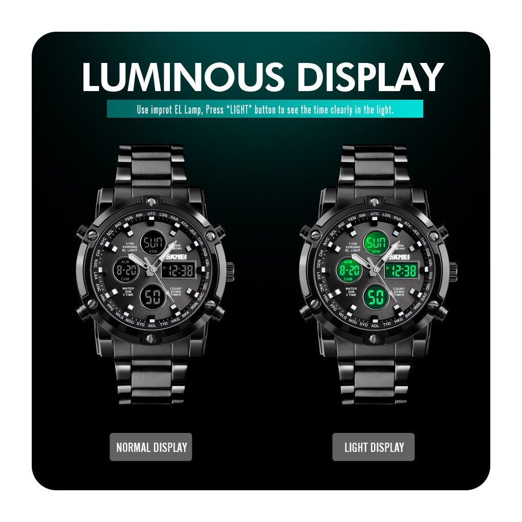 SKMEI Men Quartz Watch LED Digital Steel Wristwatch Casual Business Male Watches