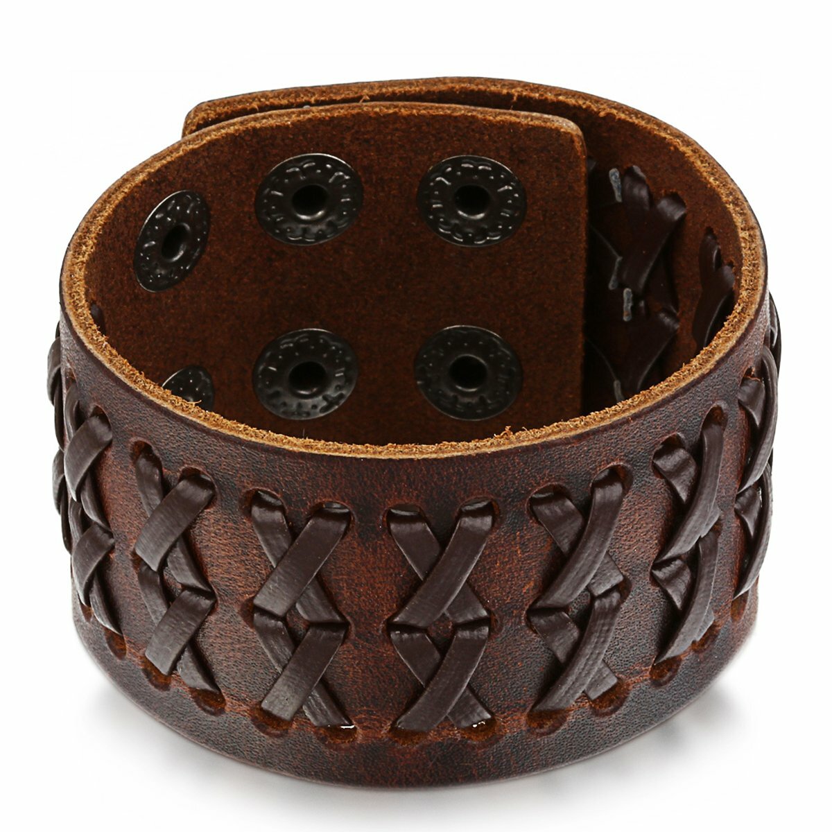 Punk Rock Wide Brown Leather Men’s Cuff Bangle Bracelet Adjustable Wristband