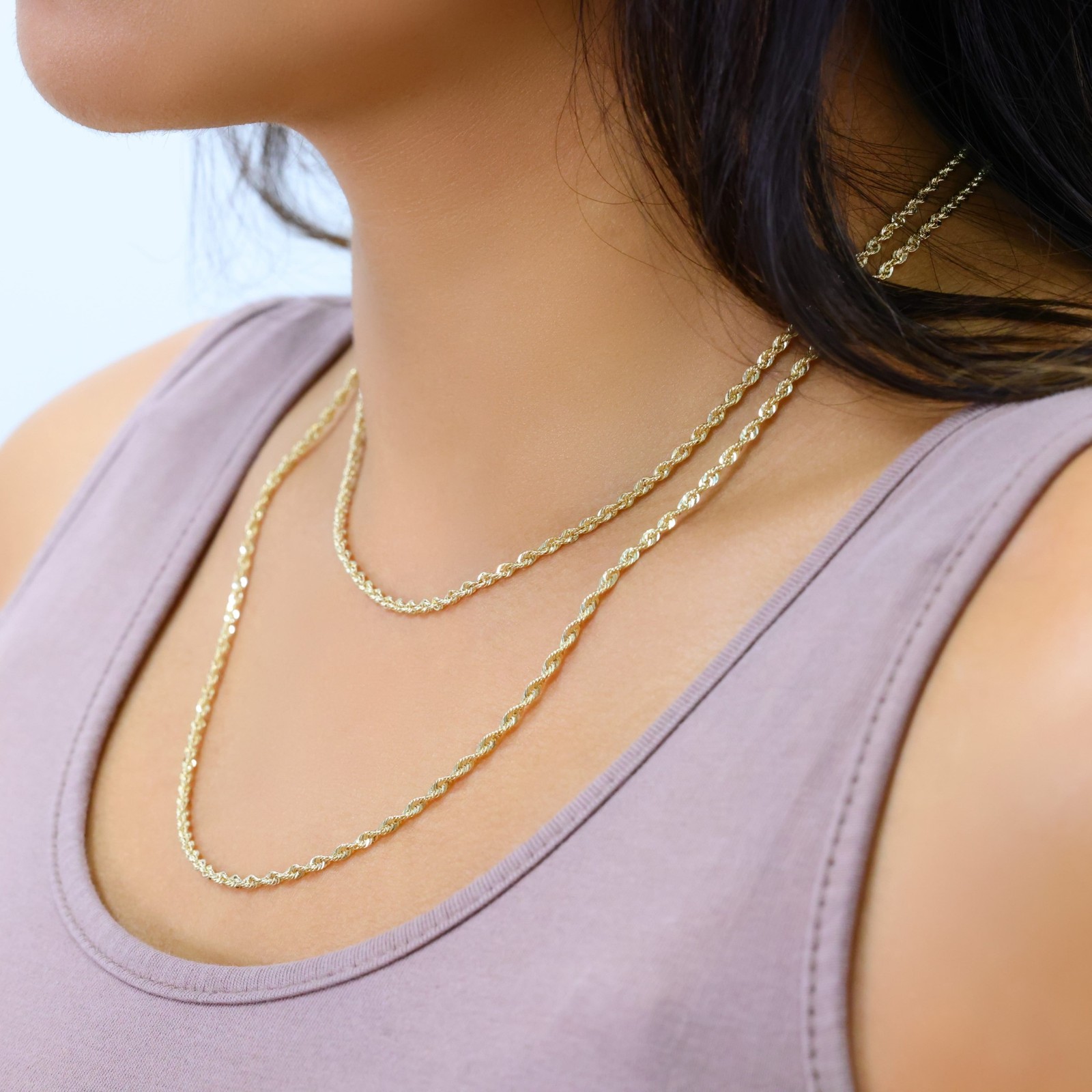 10K Yellow Gold 1mm-4mm Laser Diamond Cut Rope Chain Necklace Men Women 16″- 30″