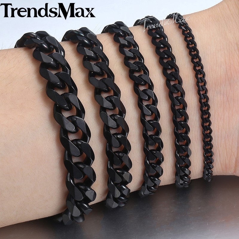 3/5/7/9/11mm Cuban Curb Mens Necklace Black Stainless Steel Link Chain 18″-30″
