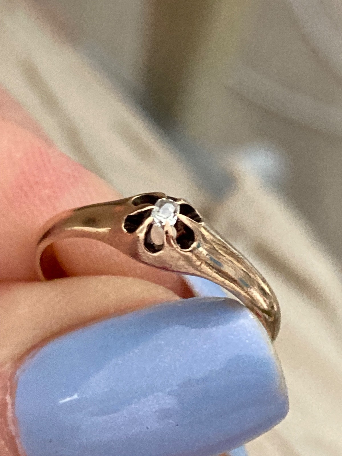 Antique Belcher 10K Rose Gold Old Mine Cut Diamond RING, Size 6.5, 1.6 Grams