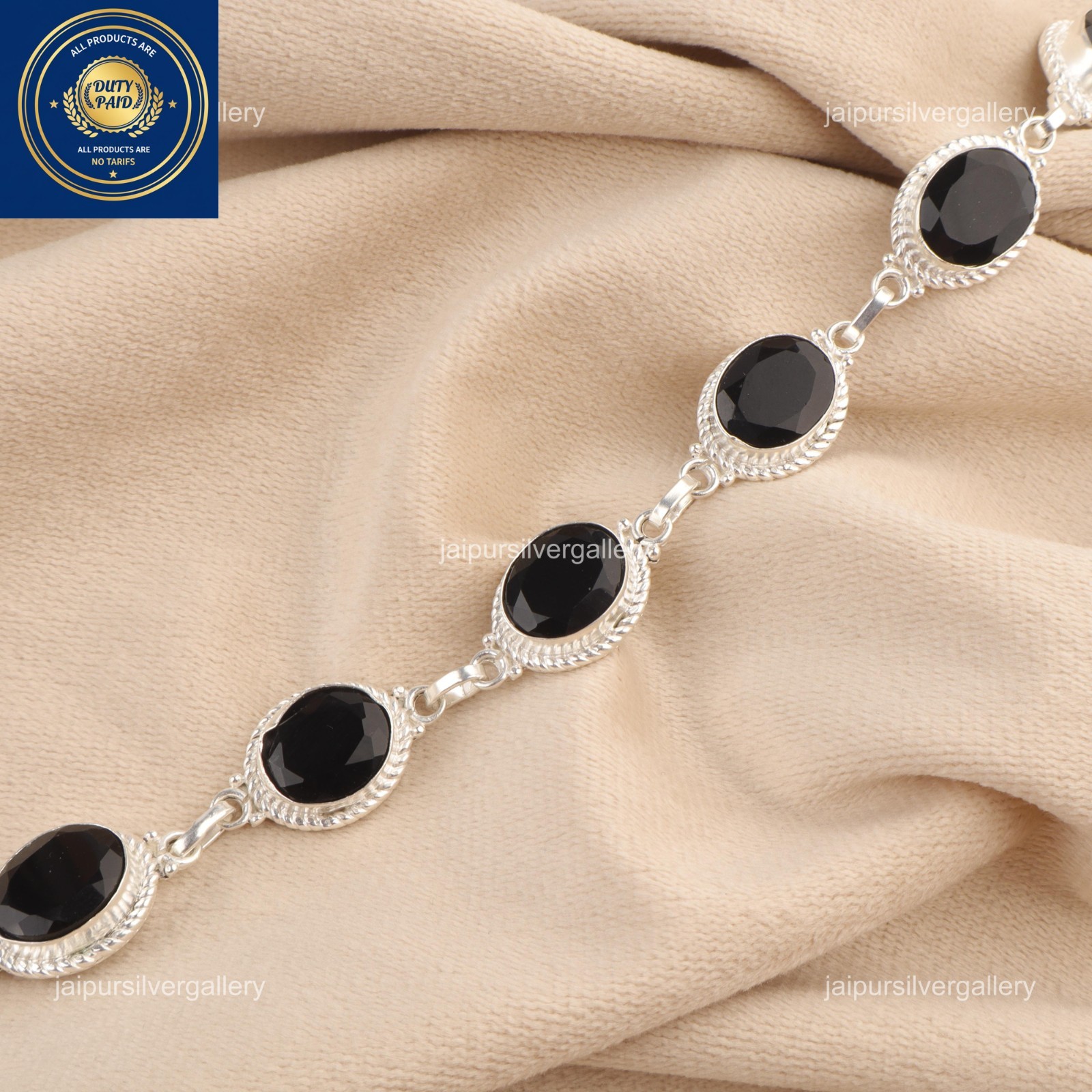 925 Silver Black Onyx Gemstone Jewelry Handmade Everyday Bracelet 8.5″ For Women