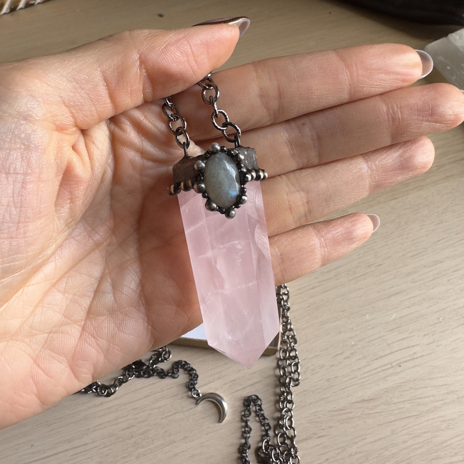 Rose Quart with Labradorite Decro Statement Necklace
