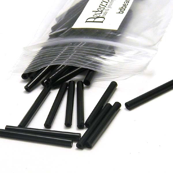 100 Opaque Jet Black Czech Glass 1 inch (25mm) Long Bugle Tube Loose Beads