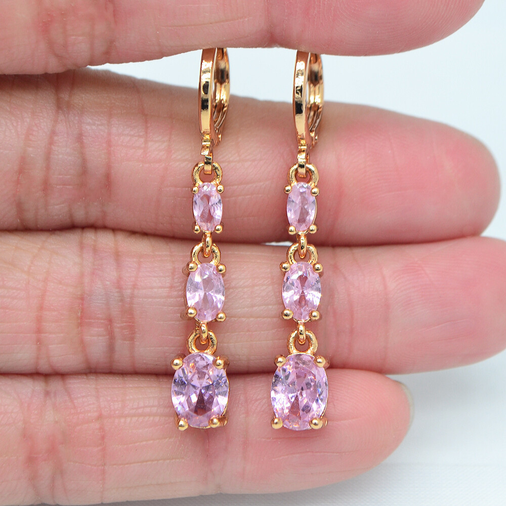 18K Yellow Gold Filled Women Fashion Oval Blue Mystic Topaz Dangle Earrings