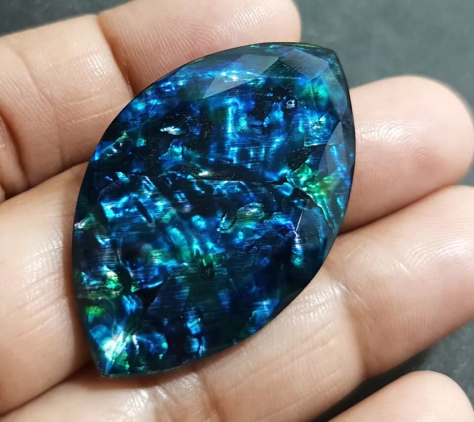 Marquise Cut 47-48 Ct Opal-Like Organic Ammolite Natural Doublet Loose Gemstone