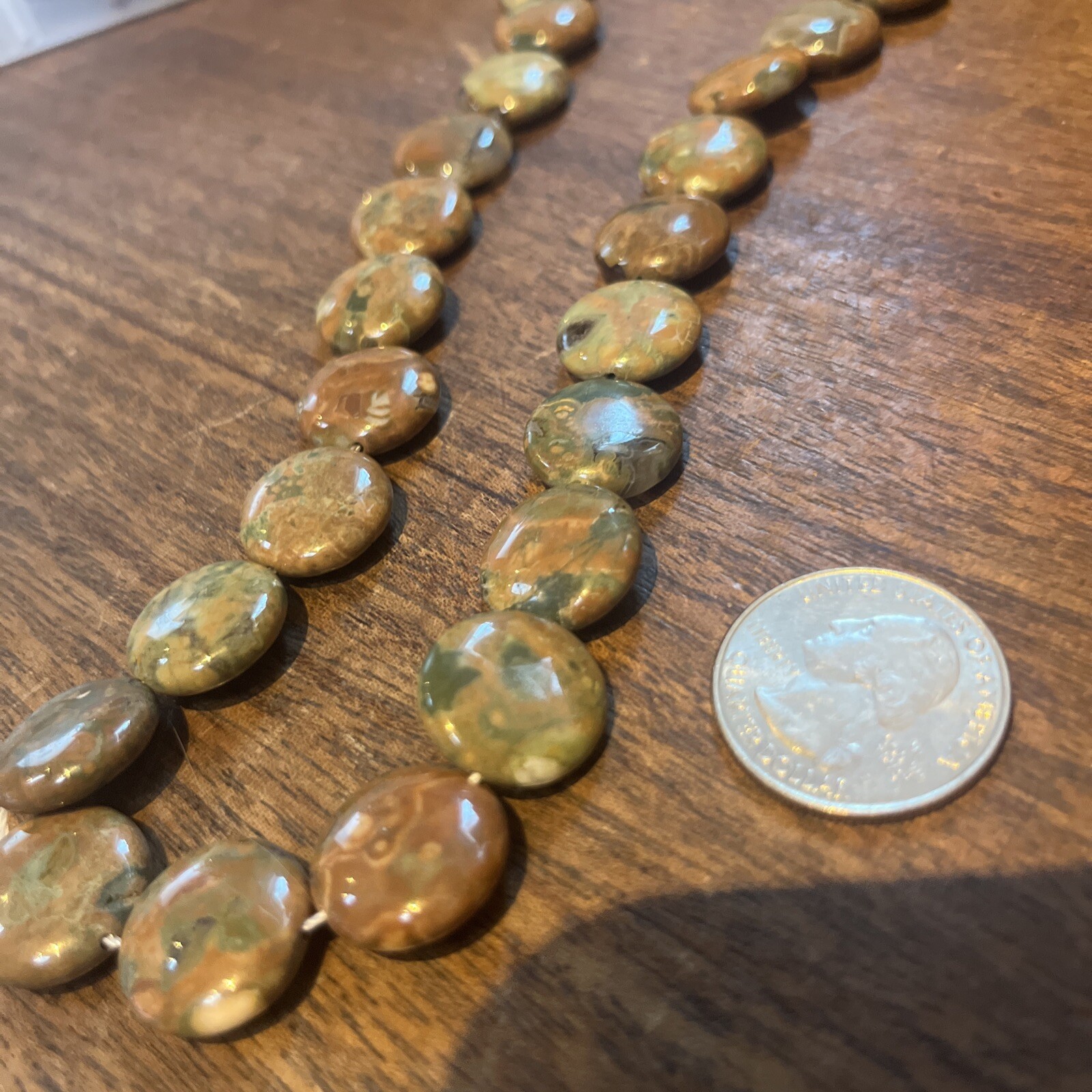 Old Stock Natural Rainforest Jasper 16mm Round Coin Gemstone Beads 15 In