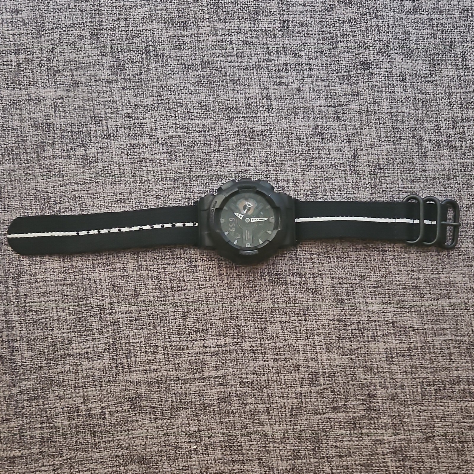 Casio G-SHOCK Analog/Digital 200m Black Case, Jays And Kays Adapter- Nylon Strap