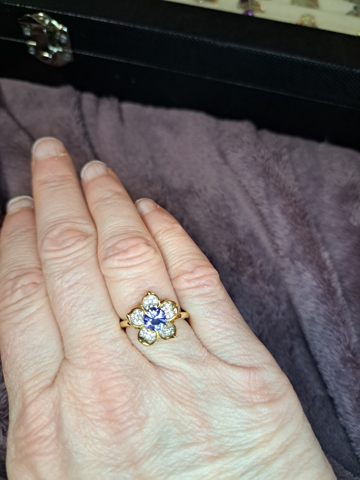 Floral Tanzanite GP Silver 925 Ring Sz 6