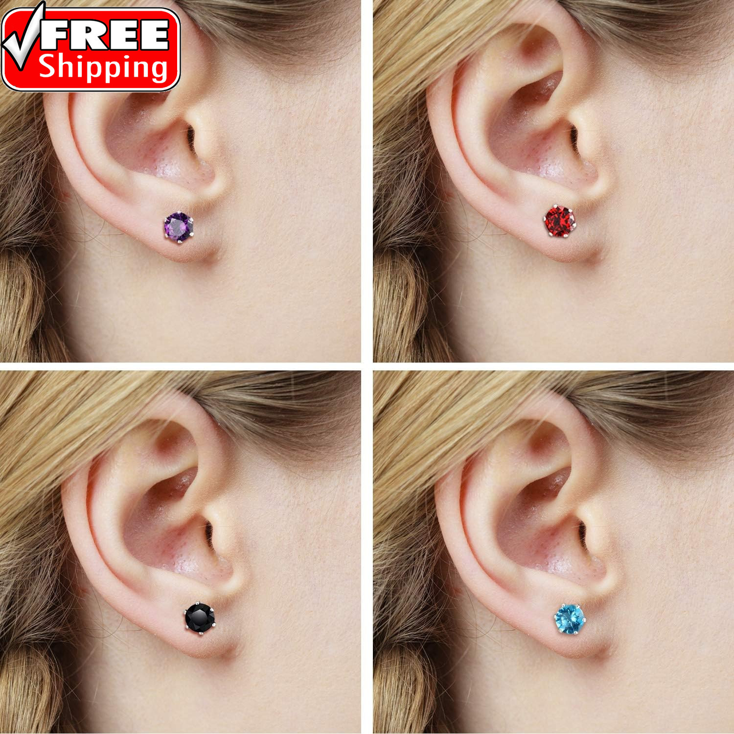 15 Pairs Stainless Steel Stud Earrings for Women Birthstone Hypoallergenic Cubic