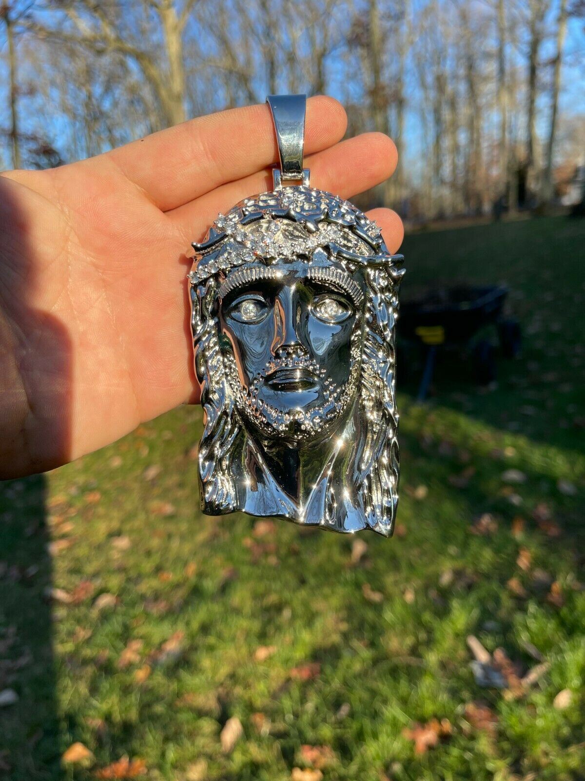 HUGE 6″ 310 Gram 925 Silver Hip Hop Mens Jesus Piece Pendant Necklace Iced CZ