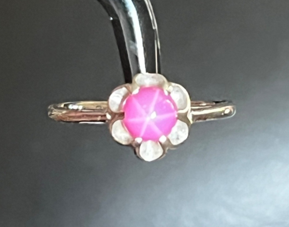 1960s Pink Star Sapphire Ring Belcher Buttercup 10K White Gold Size RAREnot blue