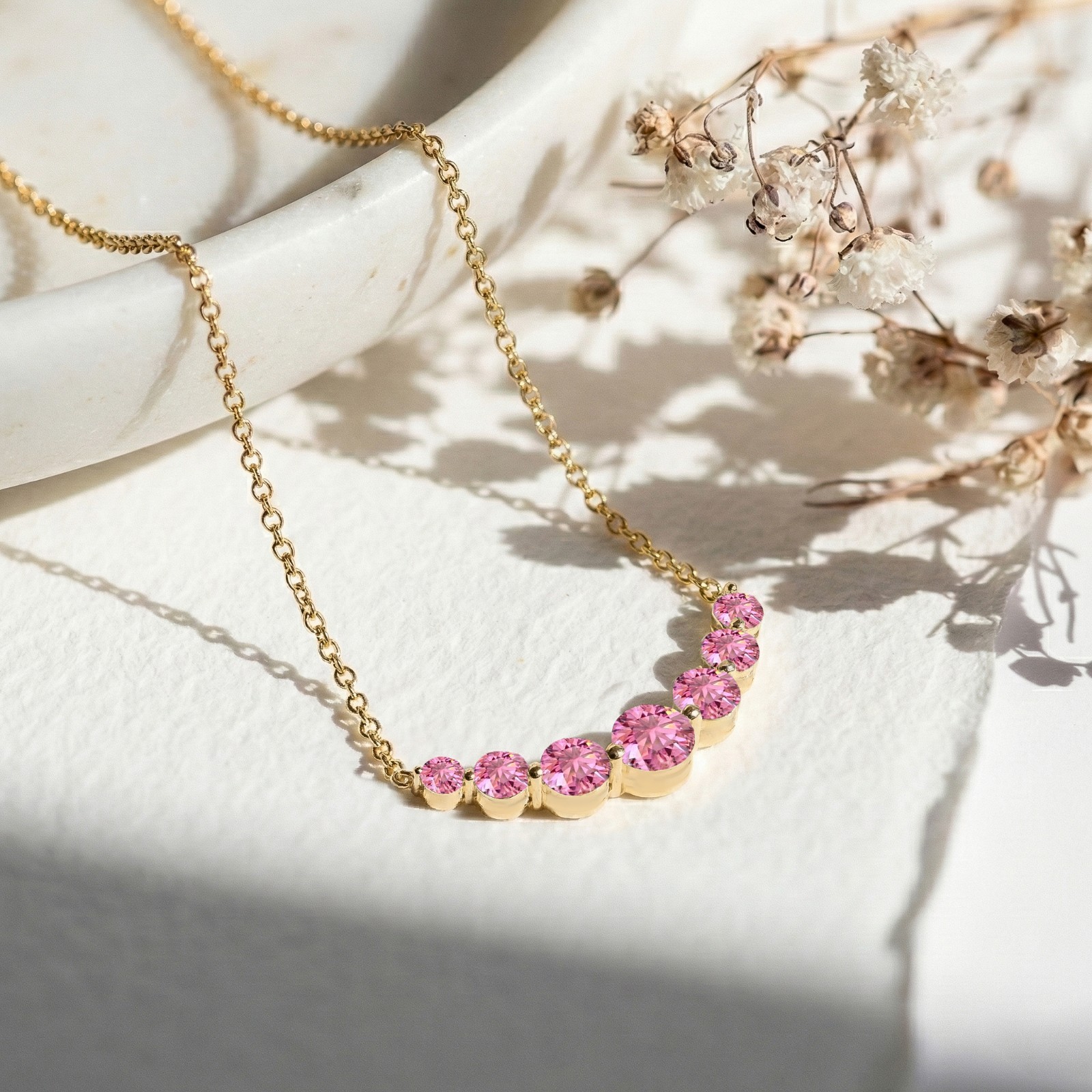 Pink Tourmaline Bar Necklace, Pink Gemstone Jewelry, October Birthstone Gift