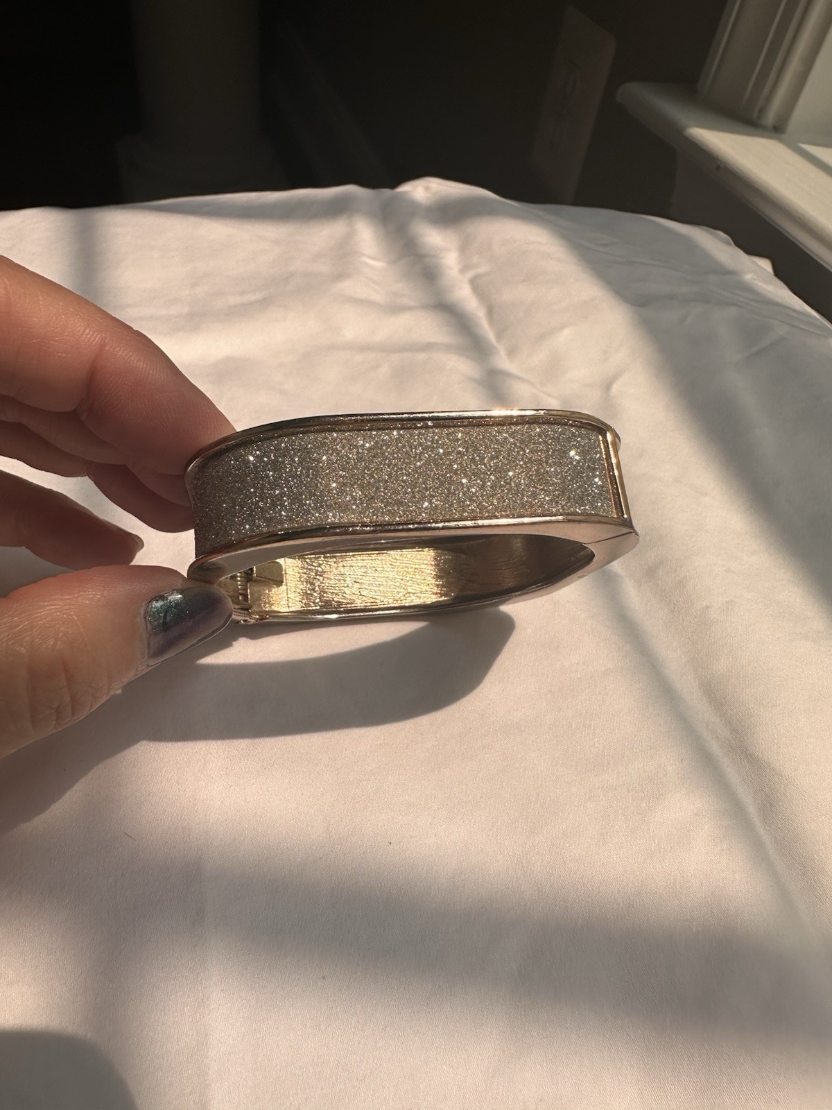 Rose Gold Tone Hinged Cuff Bangle Bracelet Pavé Clear Crystal Rectangle