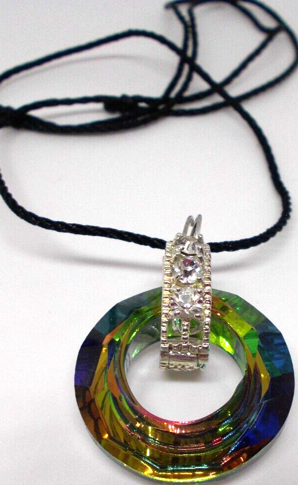 ring Pendant foil backed glass pendant with adjustable neck cord