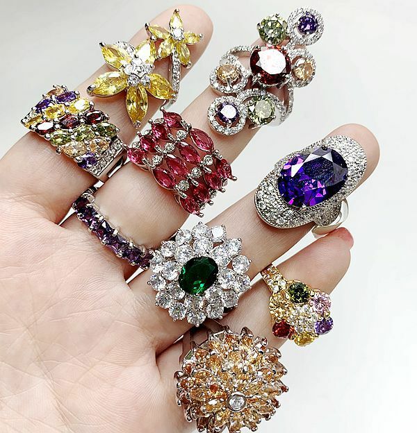 Luxurious Rings Wholesale Mixed Lots 5-100pc Big Gemstones Crystal Jewelry Ring