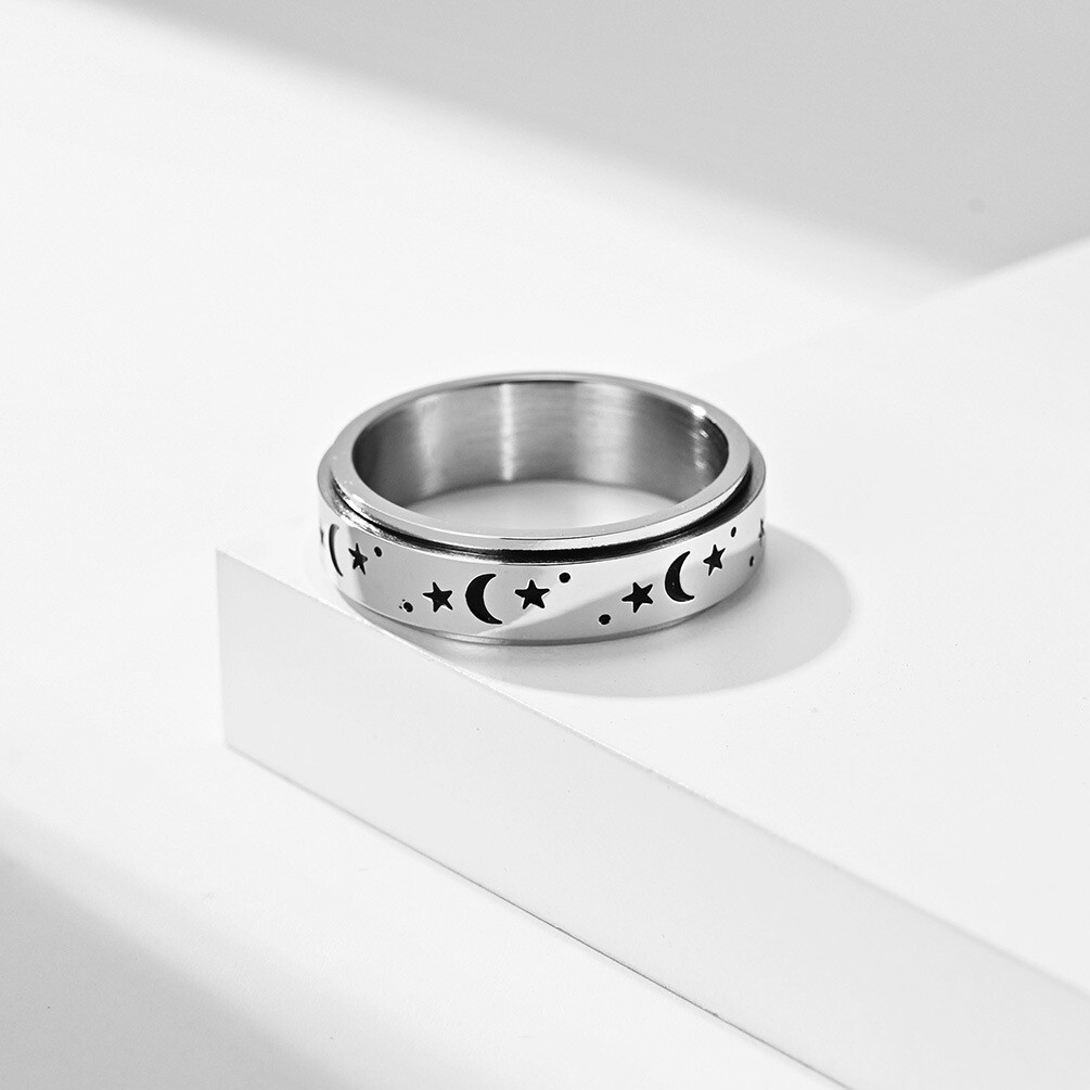 Spinner Ring for Women Men Boy Stainless Steel Decompression Anxiety Moon Star