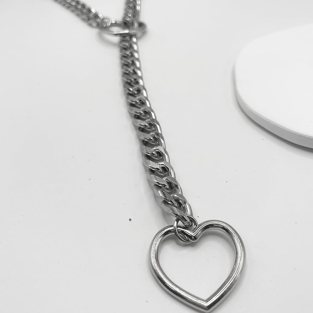 Heart Slip Chain Choker for Women 24 29 34 Silver Chunky Chains Choker Neckla