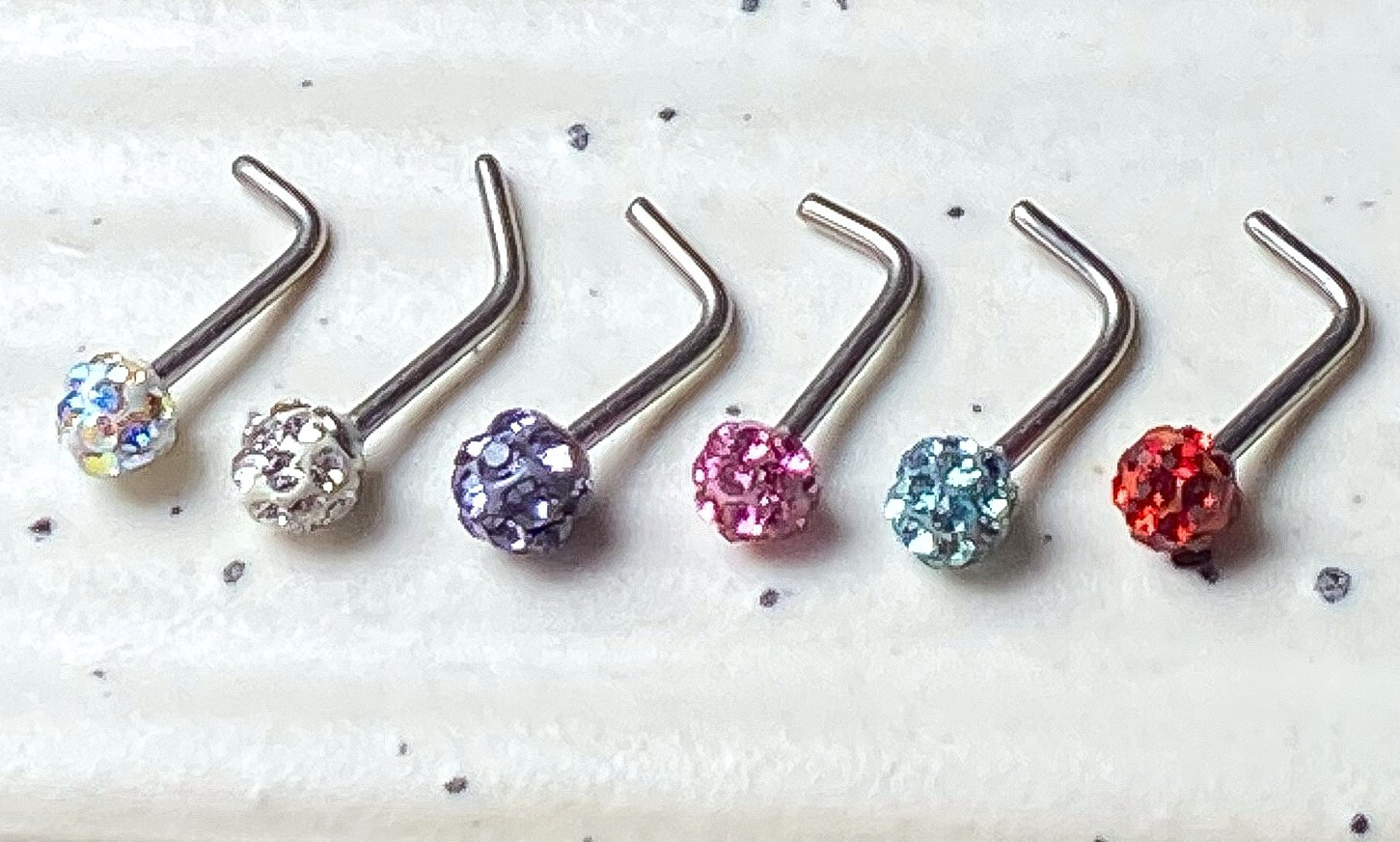 1pc Ferido Gem Ball L-Bend / Shape 20g Nose Ring Stud Screw 316L Surgical Steel