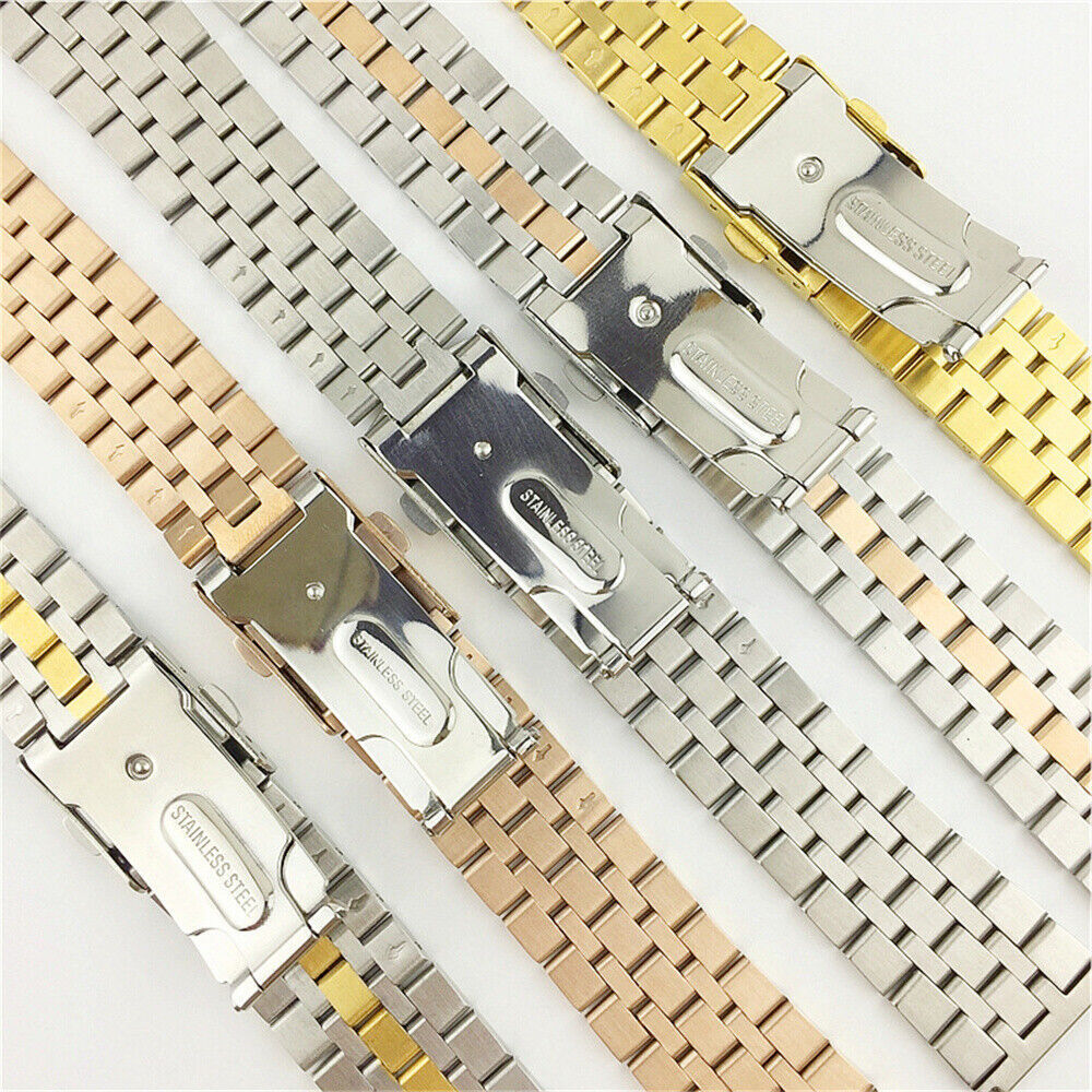 14 16 18 20 22 24 26mm Curved/Flat End Stainless Steel Strap Watch Band Bracelet