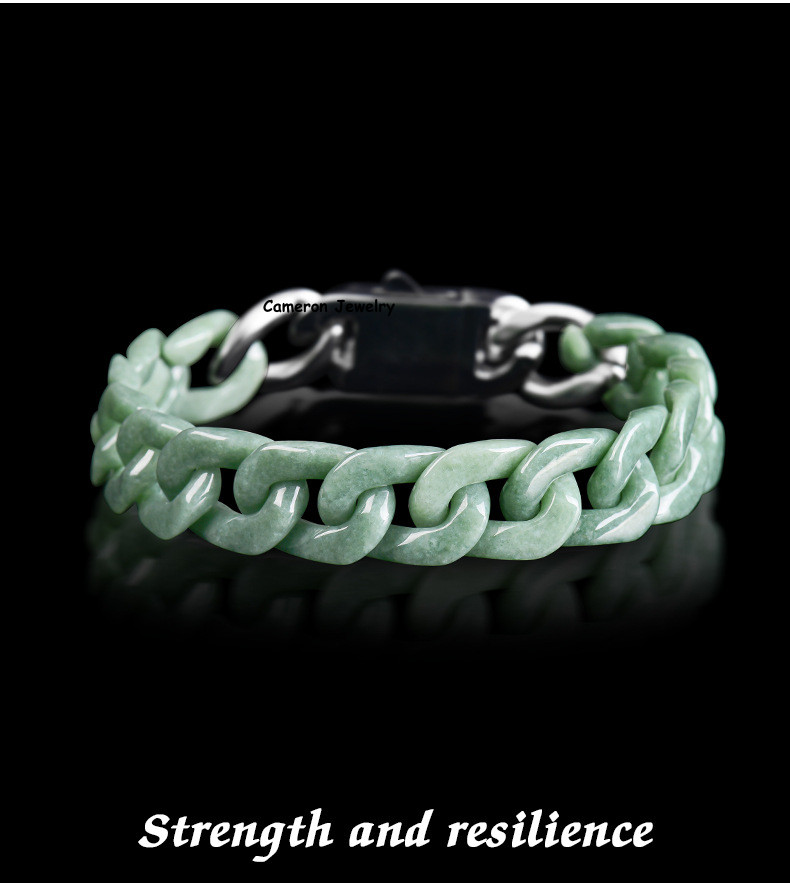 Real Grade A Natural Green Jade Jadeite Bracelet Cuban Curb Link Chain 5.9-9.4in