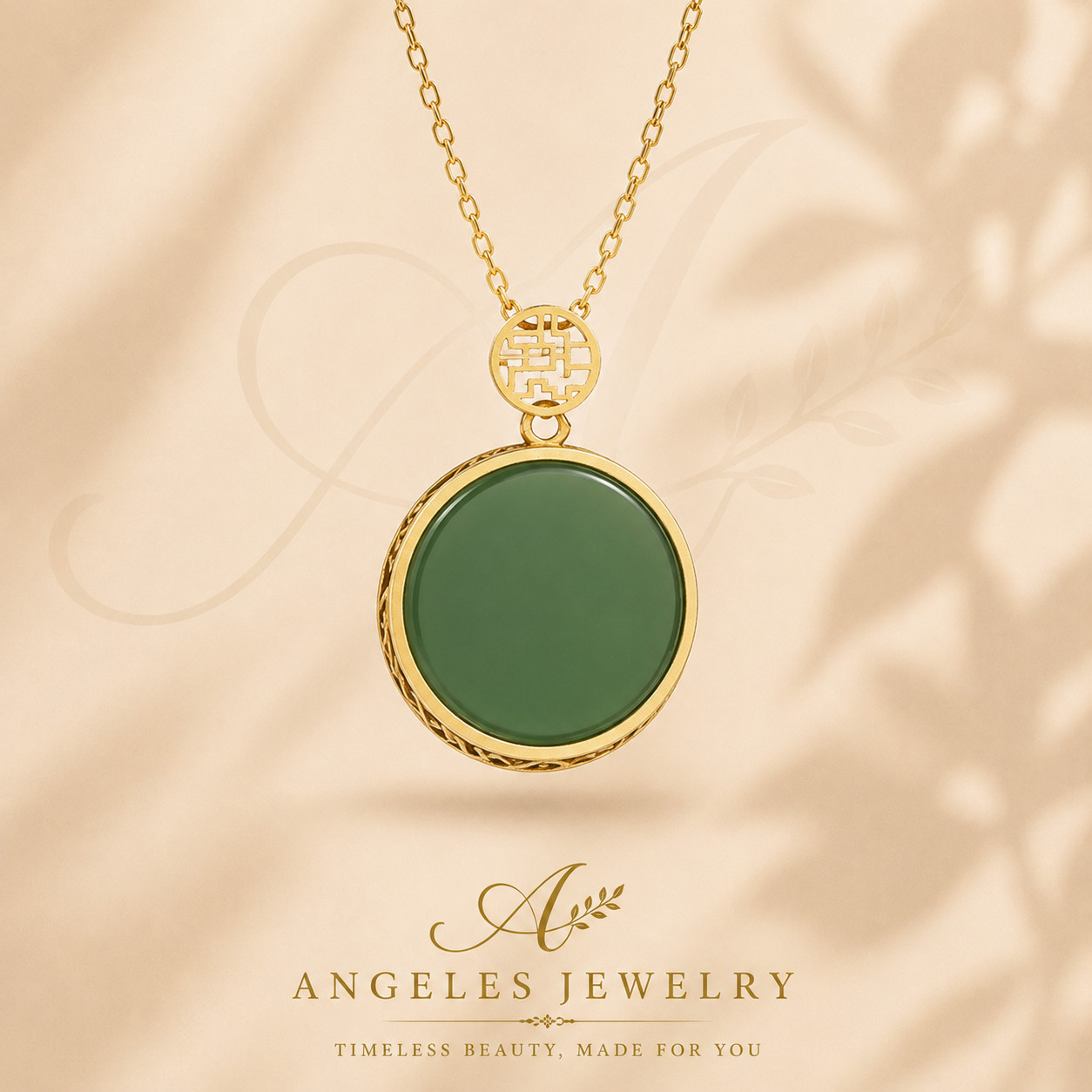 Jade Carved Flower Pendant Necklace Charm 18K Gold Plated Chain Dainty Gemstone