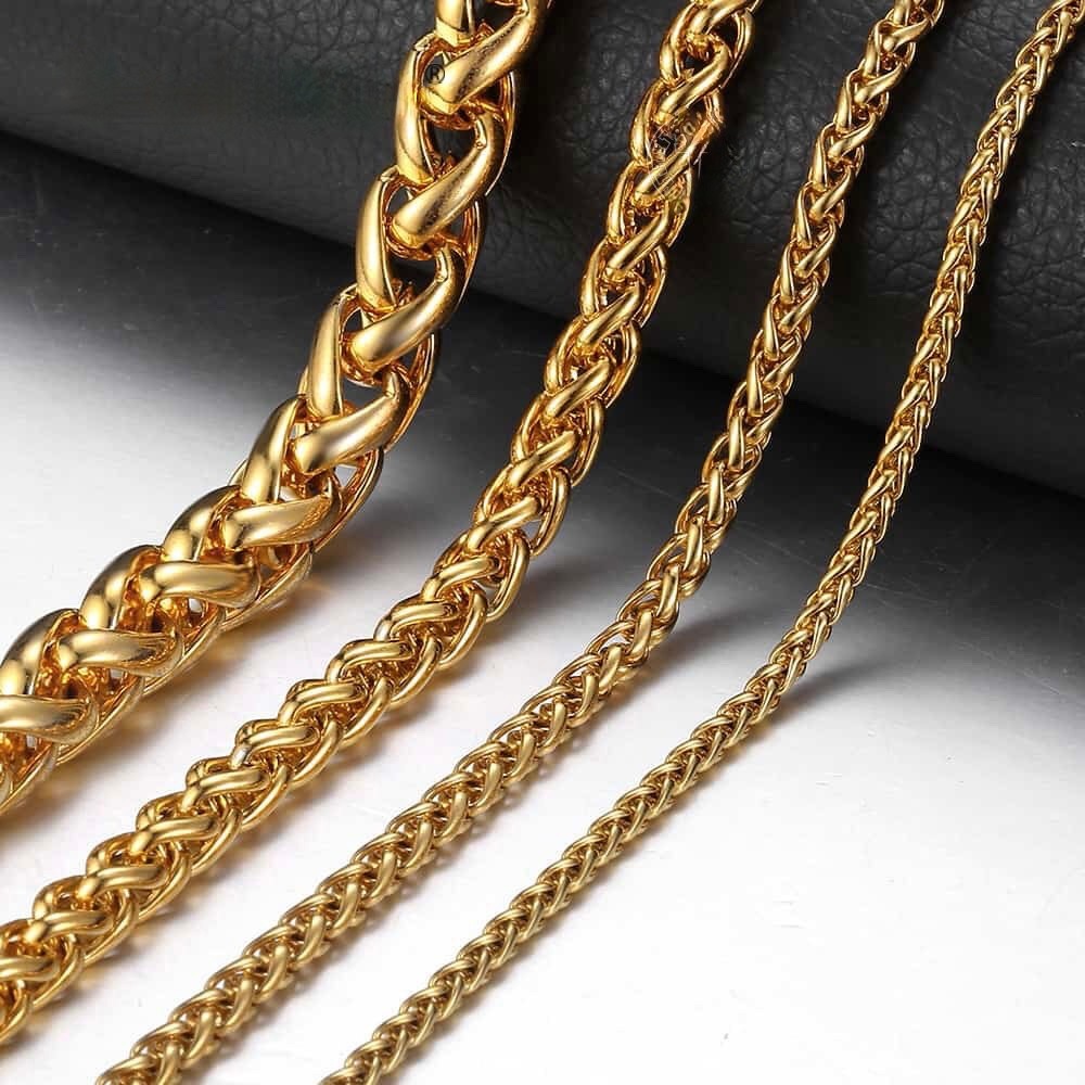 18K Gold Filled Wheat Spiga Chain Necklace 18-24″ Mens Women’s