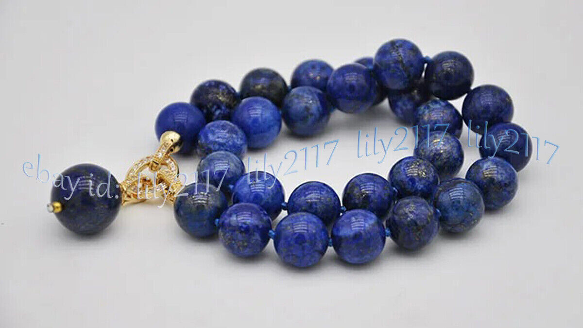 Natural Blue Lapis Lazuli Round Gemstone Beads Pendant Necklace 6/8/10/12/14mm