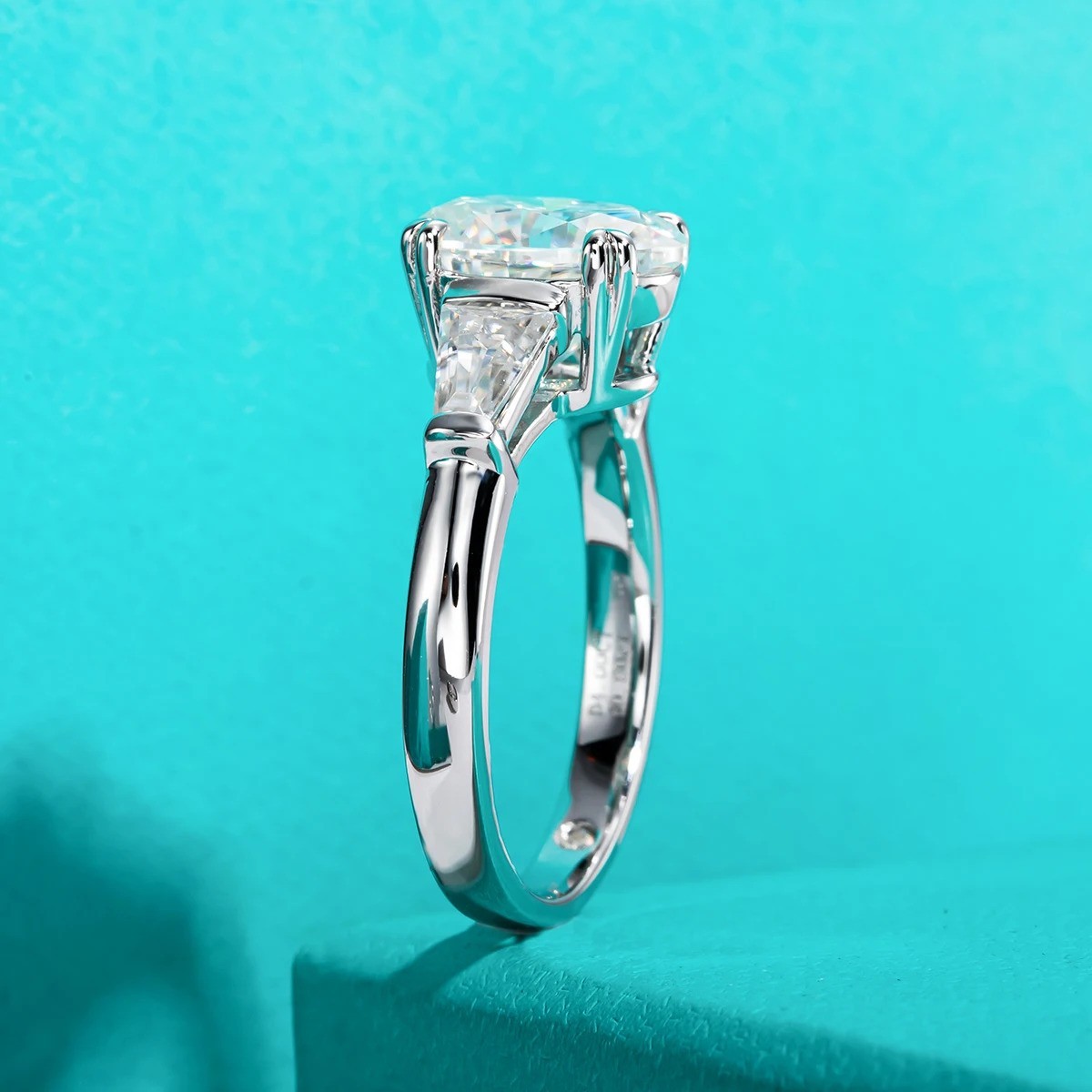 3CT Moissanite Ring Oval Tapered Baguette 3 Three Stone Engagement Sz 5-9