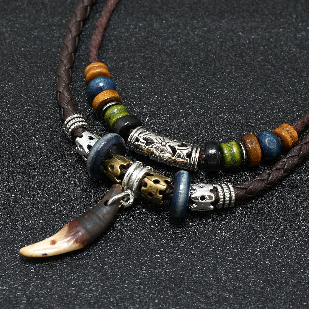 Tibetan Ethnic Necklace Men Indian Bohemian Nepal Mala Beads Tibetan Ox Horn.