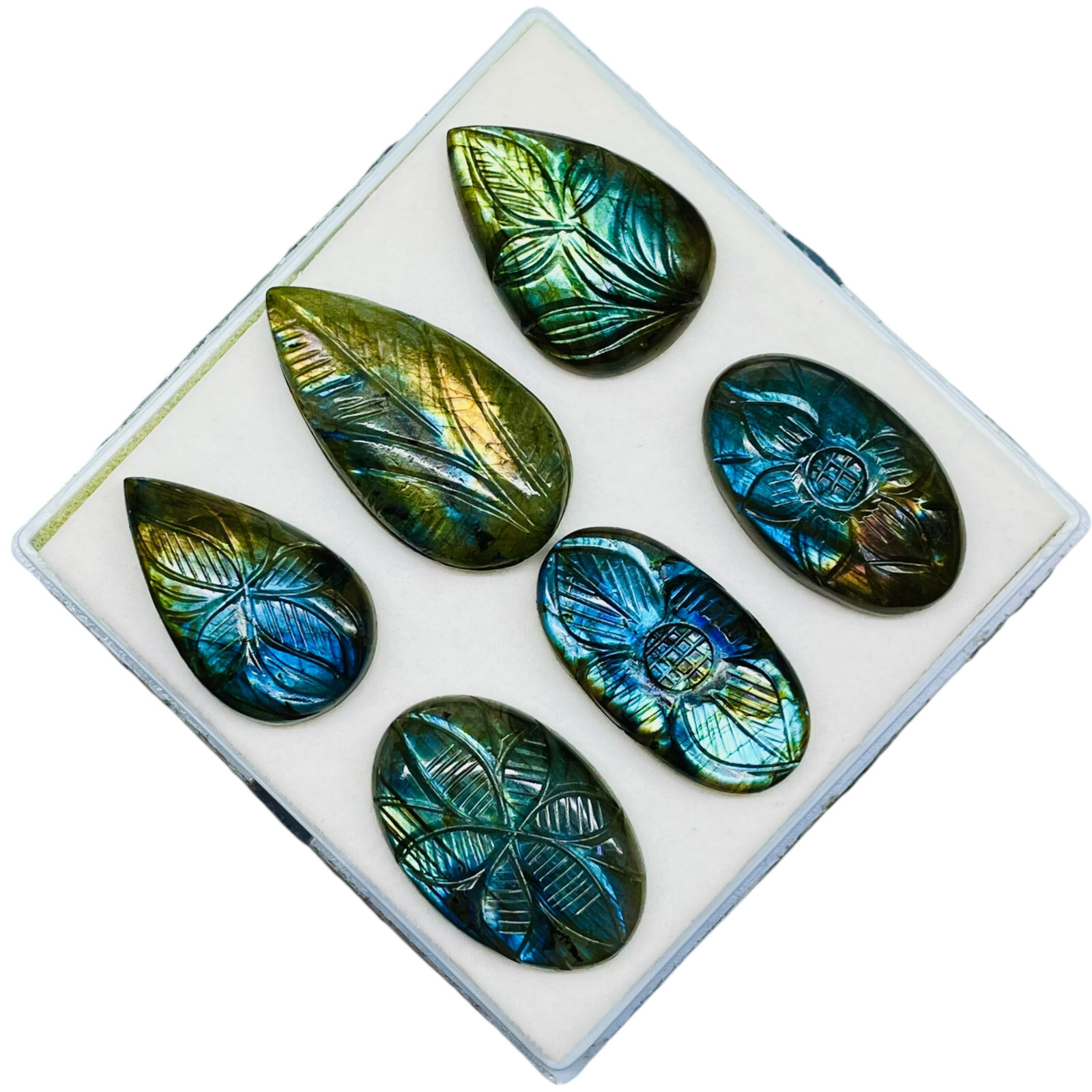 6 Pcs Natural Carved Labradorite 34.5-42mm Huge Pendant Size Loose Gemstones Lot