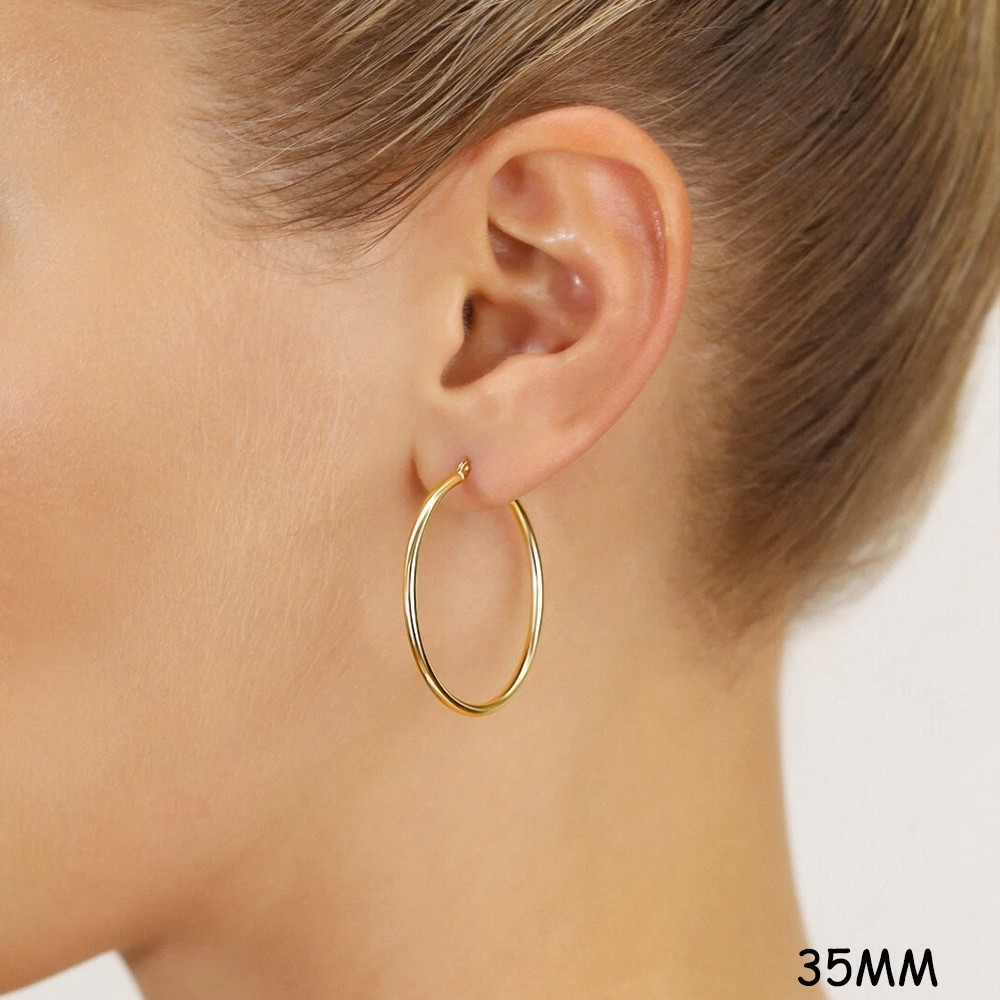 14K Real Solid Yellow Gold Shiny Polished Round Creole Hoop Earrings All Sizes