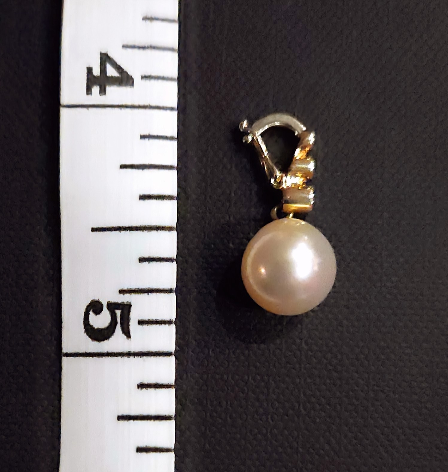 14K Solid Yellow Gold South Sea Pearl Diamond Enhancer Pendant 9.45mm Estate