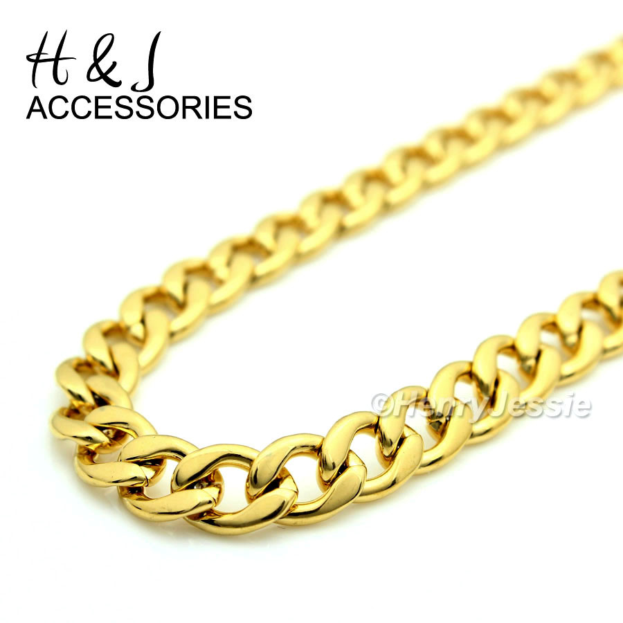 7″-11″MEN WOMEN Stainless Steel 7mm Gold Plated Cuban Curb Link Chain Bracelet