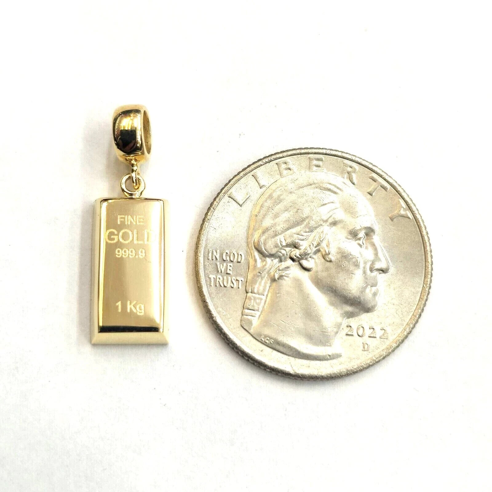 Real 14k Yellow Gold 999.9 fine gold bar brick 1 kg Pendant Charm Mens Womens