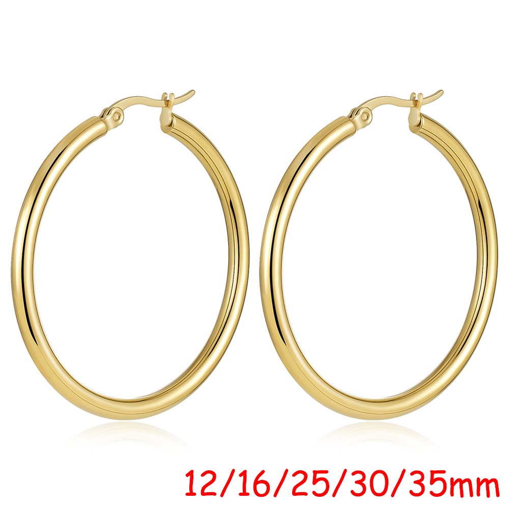 14K Real Solid Yellow Gold Shiny Polished Round Creole Hoop Earrings All Sizes