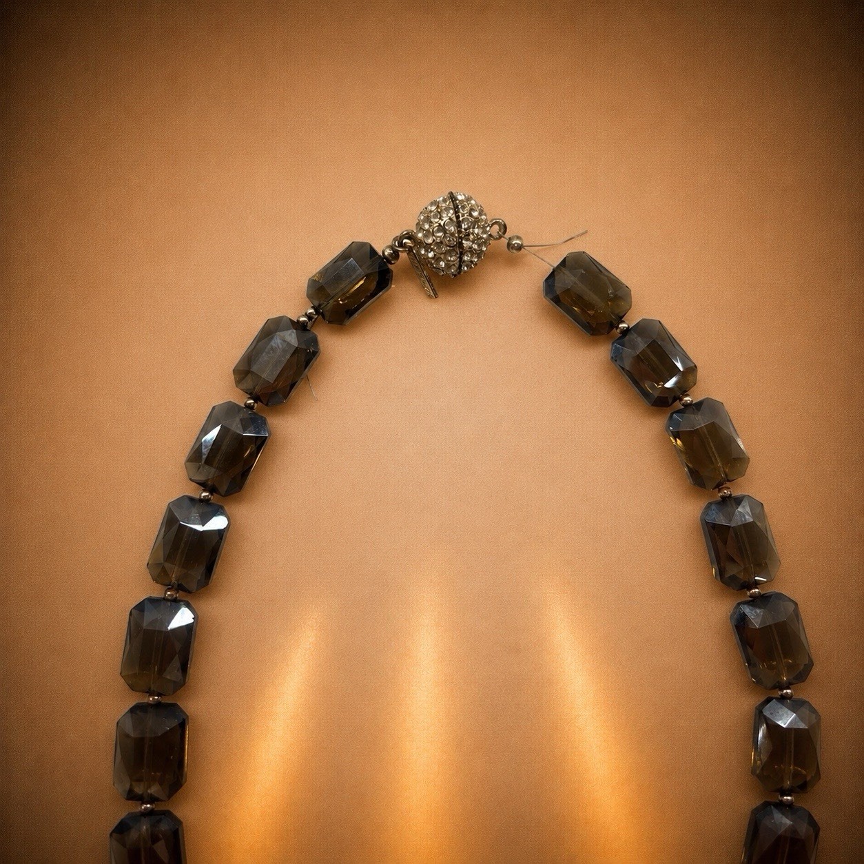 Set Of 2 Smoky Quartz Color Crystal Necklaces Pavé Rhinestone Magnetic Clasp-NEW