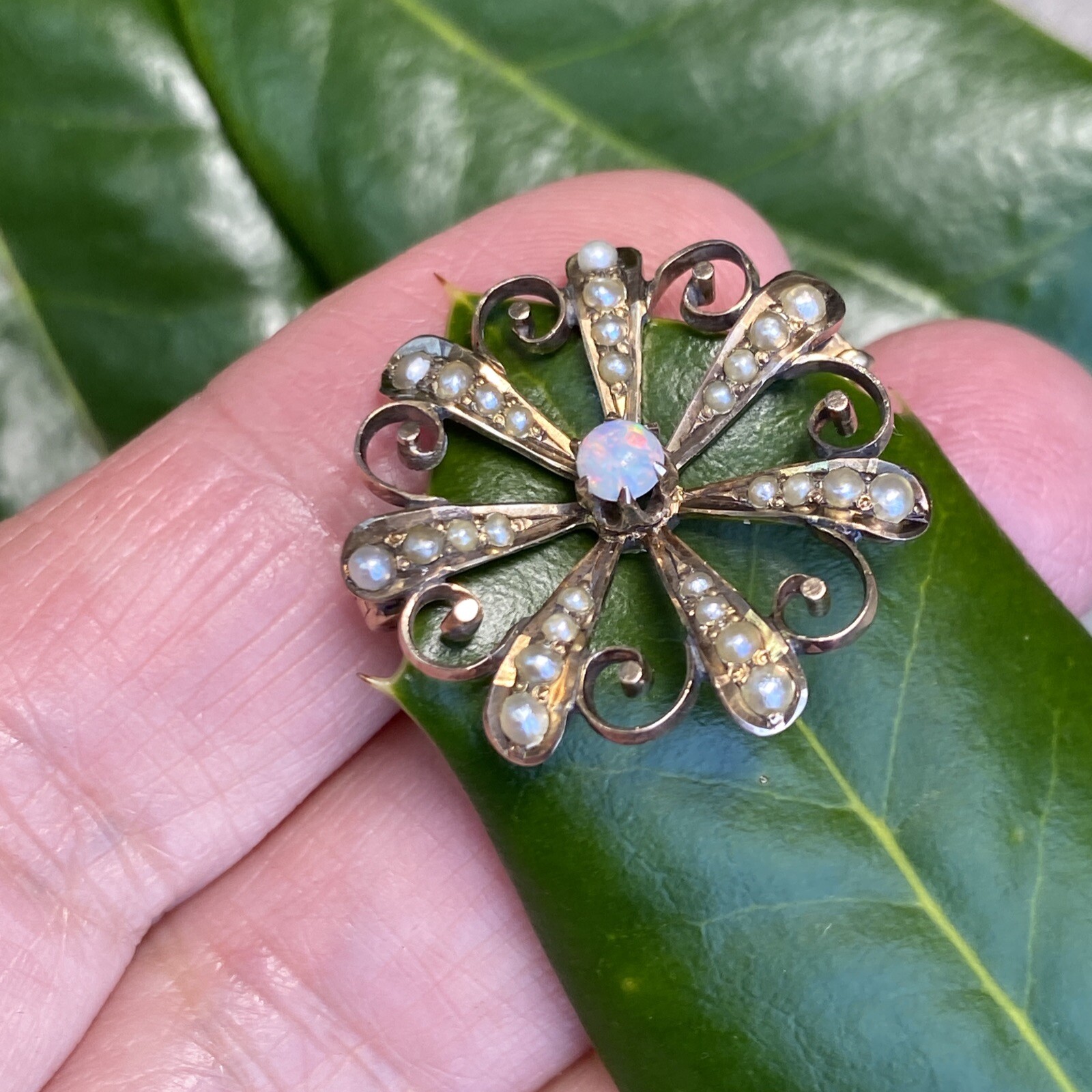 Antique Victorian Vintage Brooch Estate Fine Jewelry Pre-Owned Opal Pearl Gold