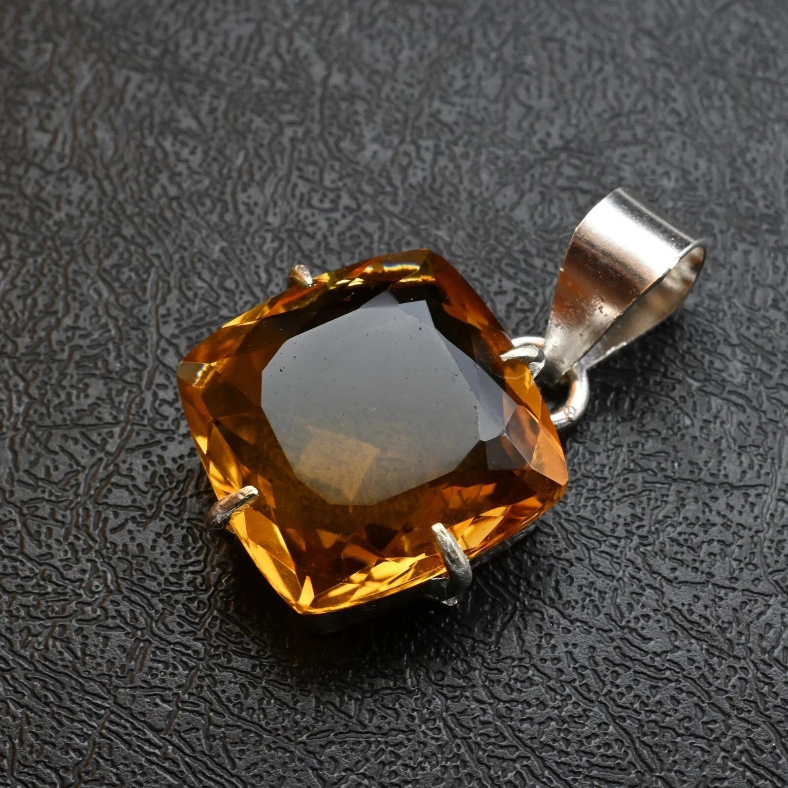 Certified Natural Yellow Citrine Gemstone 925 Sterling Silver Pendant 25 CT