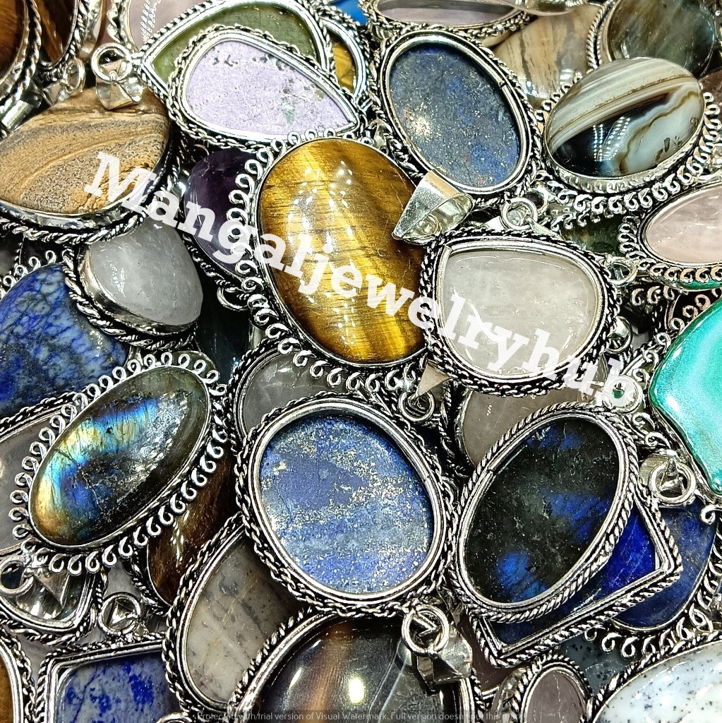 Tiger’s Eye & Mix Gemstone Pendants 925 Sterling Silver Plated Bulk Jewelry Lot