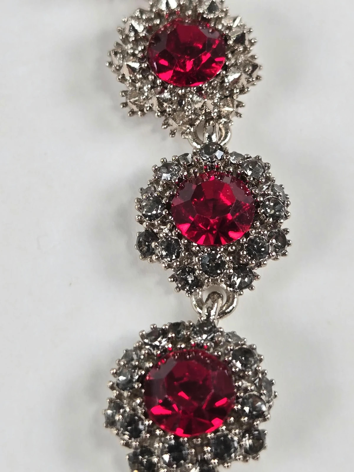 Simulated Red Statement Choker, Rhinestone Silver Tone Necklace