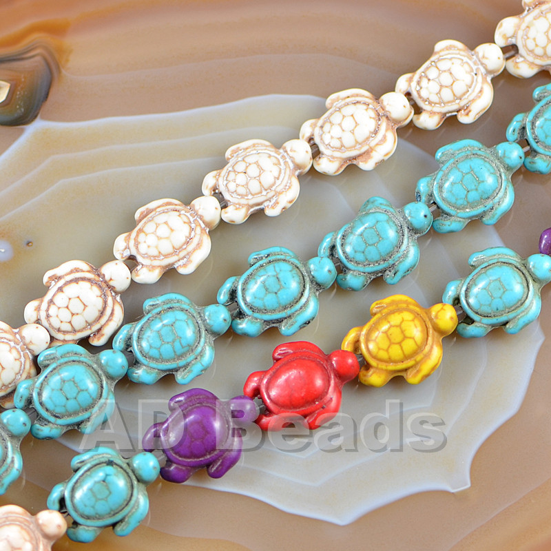 15x18mm Howlite Turquoise Carved Turtle Spacer Gemstone Beads 15.5”