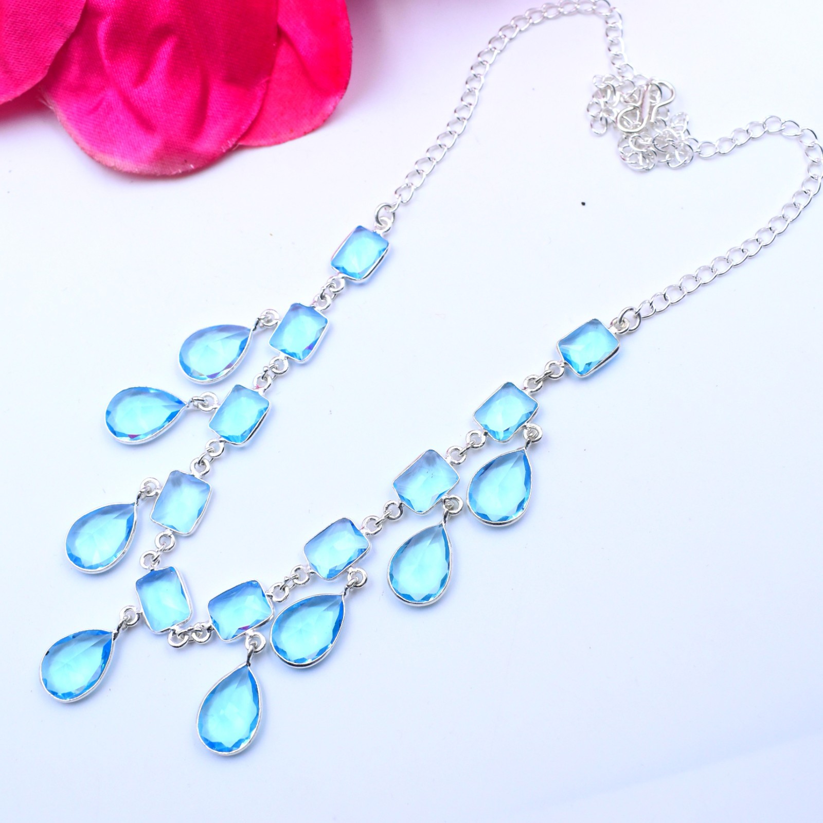 Swiss Blue Topaz Gemstone 925 Sterling Silver Jewelry Necklace Size-17-18″